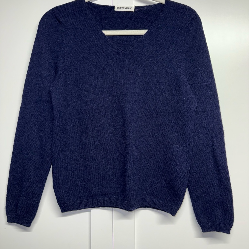 Wool Blend Navy Blue V-Neck Sweater